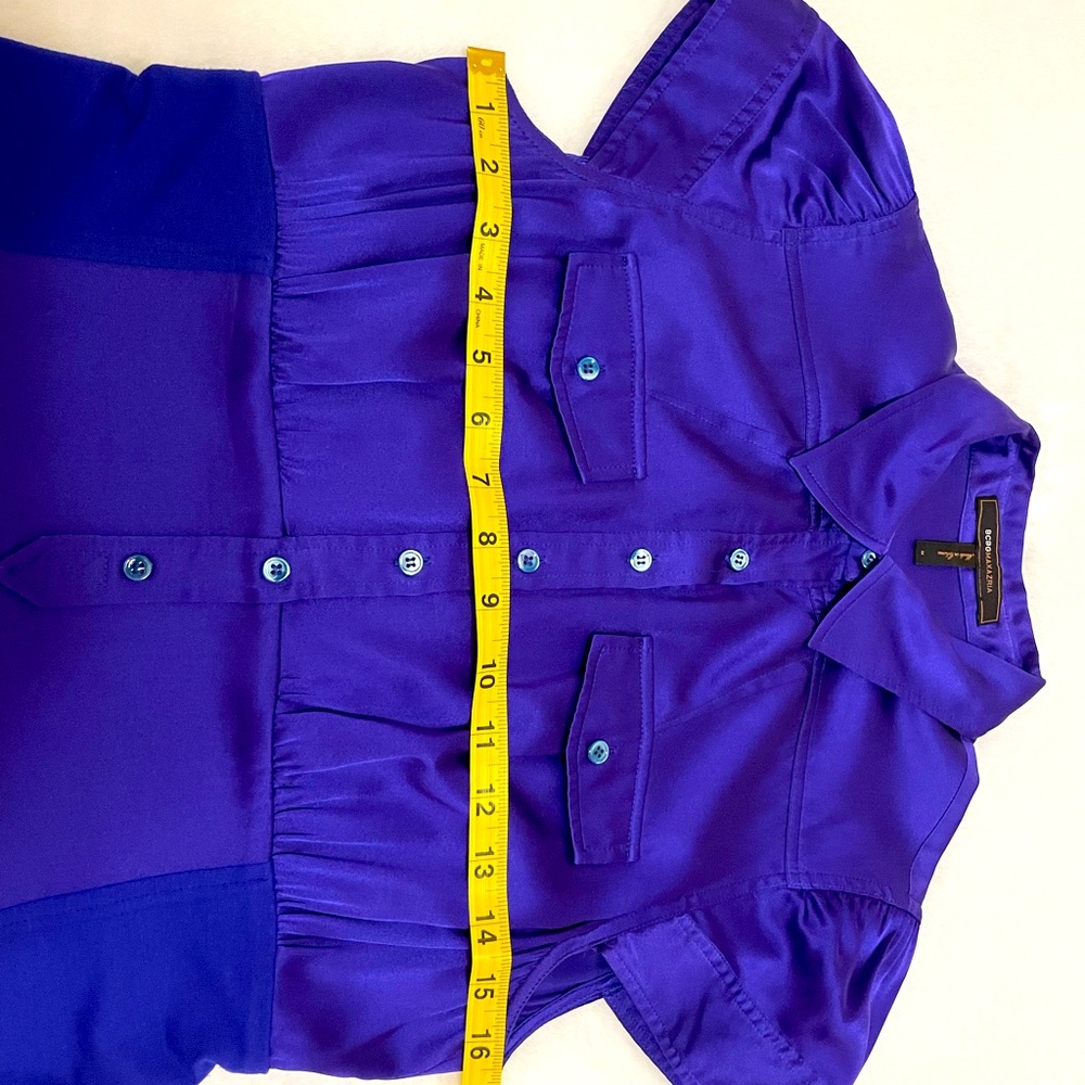 BCBGMAXAZRIA SILK PURPLE BUTTON BLOUSE CAP SLEEVE SIZE M ๐๐๐ EUC - Picture 11 of 13